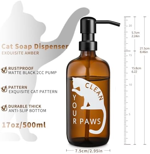 Glass Cat Soap Dispenser 17 oz with 304 Stainless Steel Pump