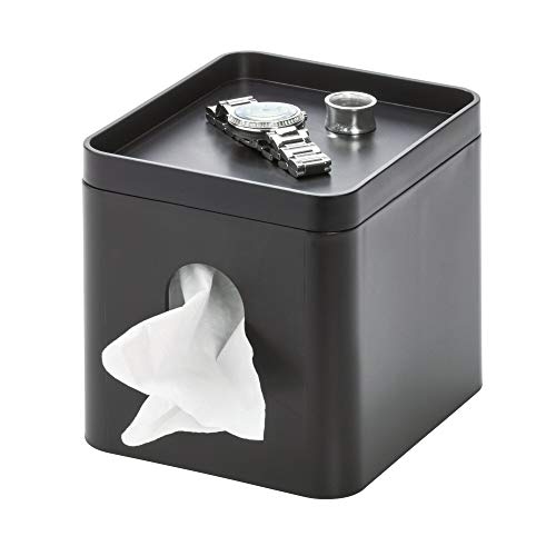 iDesign Facial Tissue Box Cover with Storage Tray Matte Black