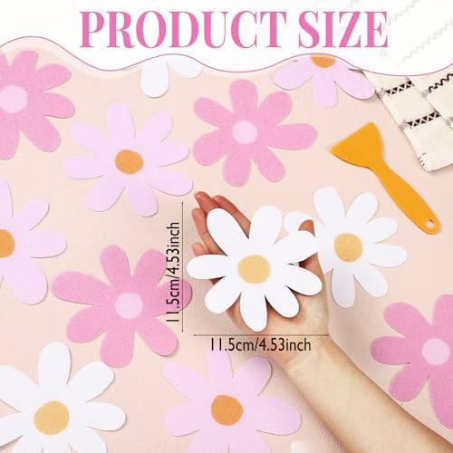 Chiisong 24 Pcs Flower Anti Slip Bathtub Sticker Pink