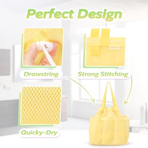 Mesh Shower Caddy Portable with Drawstring - Yellow