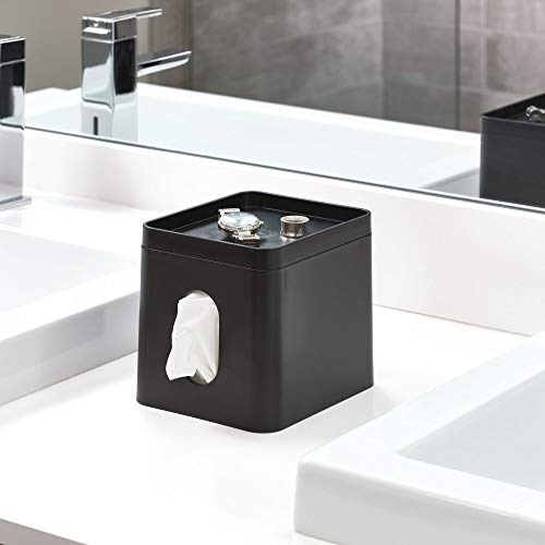 iDesign Facial Tissue Box Cover with Storage Tray Matte Black