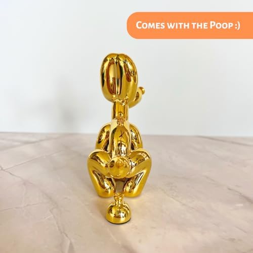 Pozbee Pooping Dog Sculpture Fun Gold Balloon Dog Statue