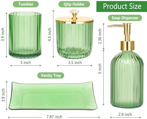 Haturi 4 Pc Green Glass Bathroom Accessories Set