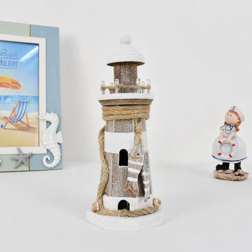 Wovorins Wooden Lighthouse with Lights 9 Inch