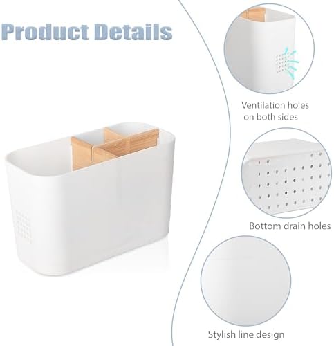 Heagoale Toothbrush Holder with Bamboo Dividers 4 Slots White