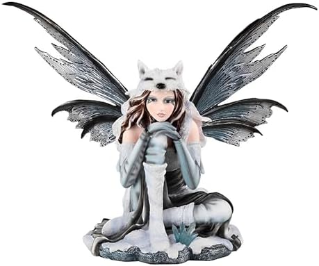 ICE ARMOR 18 W White Fairy Sitting with Wolf Cap Statue 1