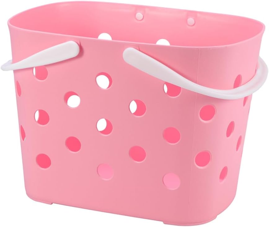 Anneome Cute Pink Plastic Storage Basket with Handles