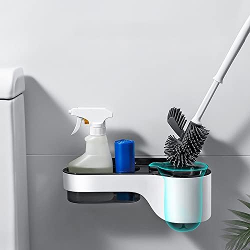 Wall Mounted Toilet Brush Holder with Long Handle Brush for Bathroom Cleanliness