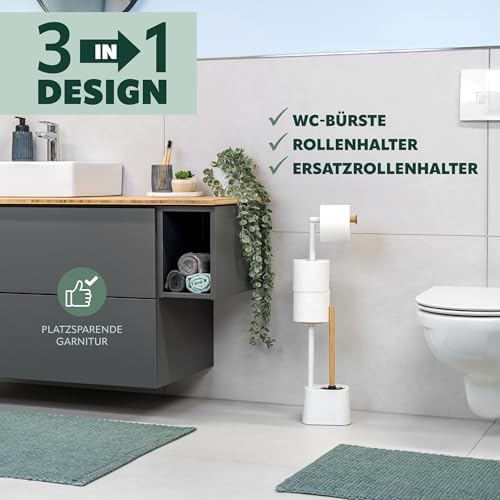 3-in-1 Toilet Brush with Roll Holder and Replacement Heads