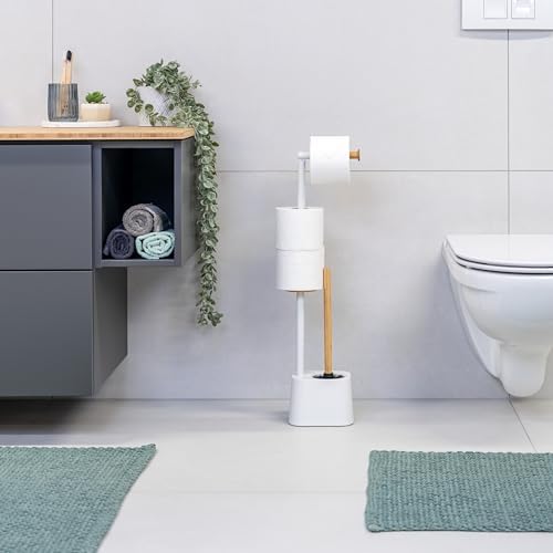 3-in-1 Toilet Brush with Roll Holder and Replacement Heads