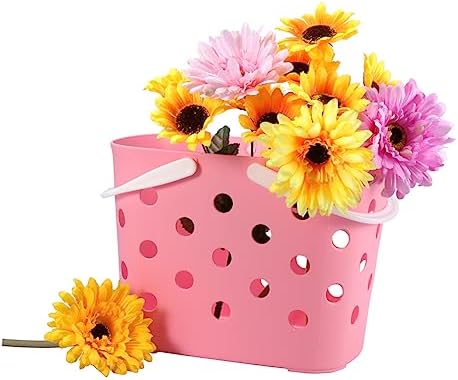 Anneome Cute Pink Plastic Storage Basket with Handles