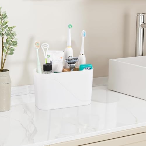 Heagoale Toothbrush Holder with Bamboo Dividers 4 Slots White