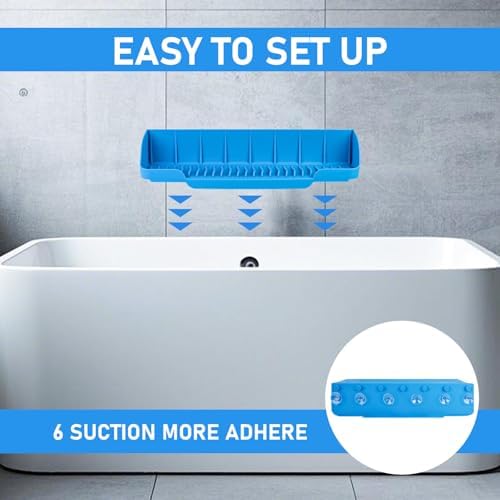 Bath Splash Guard with 6 Suction Cups - Kids Play Shelf Organizer Blue