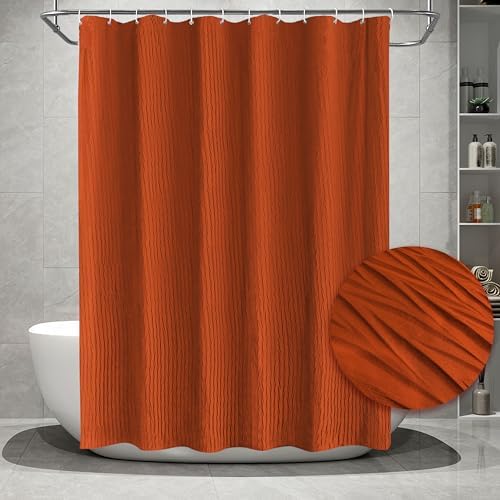 Tititex Vibrant Orange Burnt Ochre Crumpled Shower Curtain 72x72 Inch
