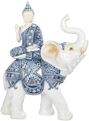 ICE ARMOR 9 H Blue and White Thai Buddha on Elephant Statue