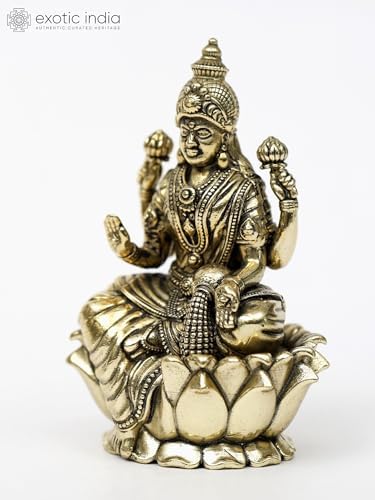 Superfine Brass Lakshmi on Lotus Statue for Pooja Room