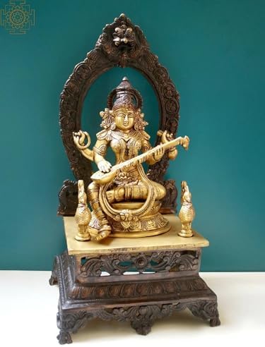 Brass Goddess Saraswati Statue with Veena