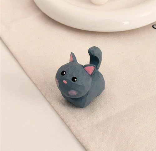 ShaoAngDuoMi Cute Mini Carved Wooden Cat Figurines 4PCS