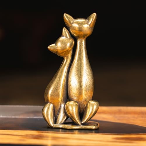 Vintage Brass Intertwined Cat Sculpture Art Piece