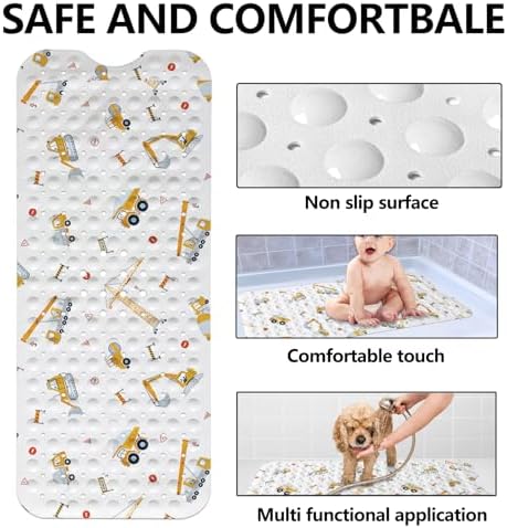 Lnond Yellow Excavator Kids Bath Mat 40x16 Inch Non Slip