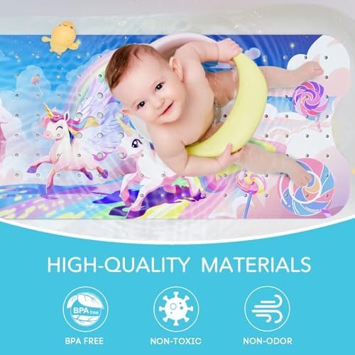 SHUCHING Rainbow Unicorn Baby Bath Mat 40x16 Inch Non Slip