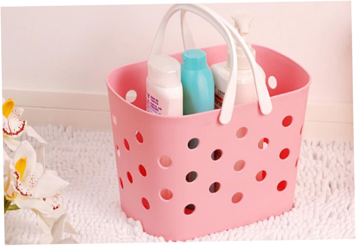 Anneome Cute Pink Plastic Storage Basket with Handles