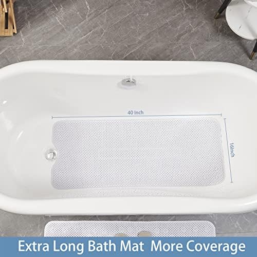 Webos Soft Bathtub Mat Non Slip with Suction Cups 40x16 Inch White
