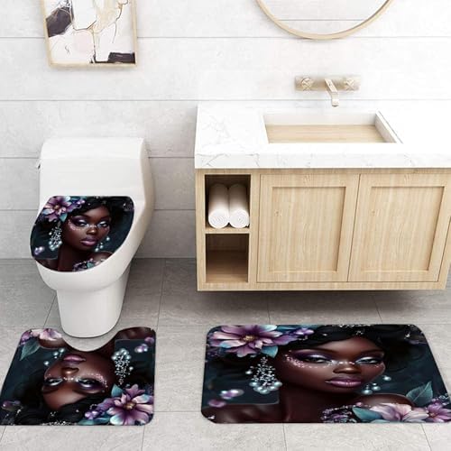 NEWSUYAA Black Girl Shower Curtain Set with Bath Rugs and Hooks