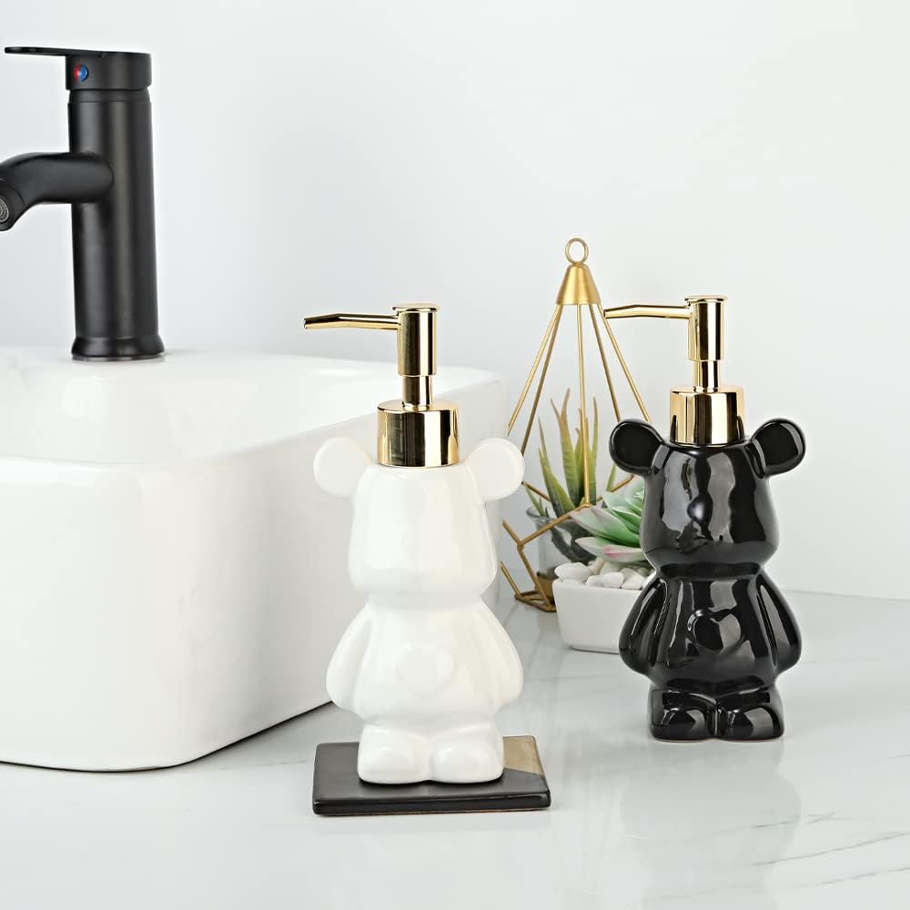 Cute Bear-Shaped Ceramic Soap Dispenser Black 1