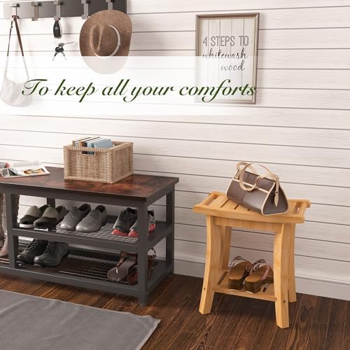 Unibambou Bamboo Shower Bench with Storage Shelf