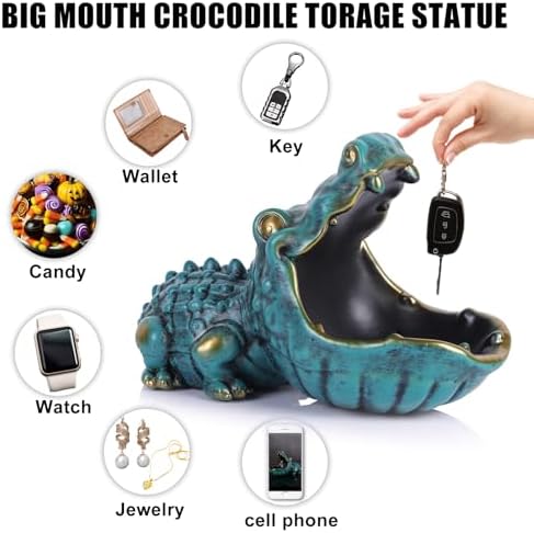 Alligator Key Bowl Decorative Storage Sculpture Green
