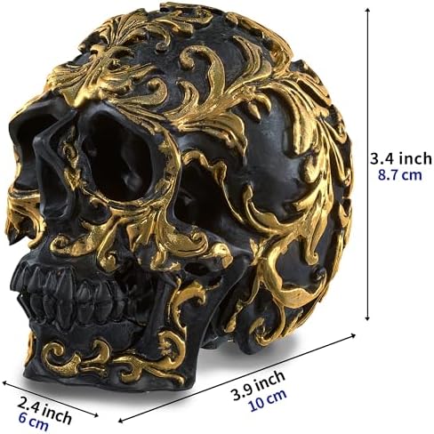 READAEER Mini Human Skull Resin Statue Collectible Decor Black Golden