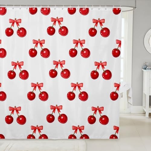 Feelyou Cheery Bowknot Shower Curtain Set Red 72x78 1