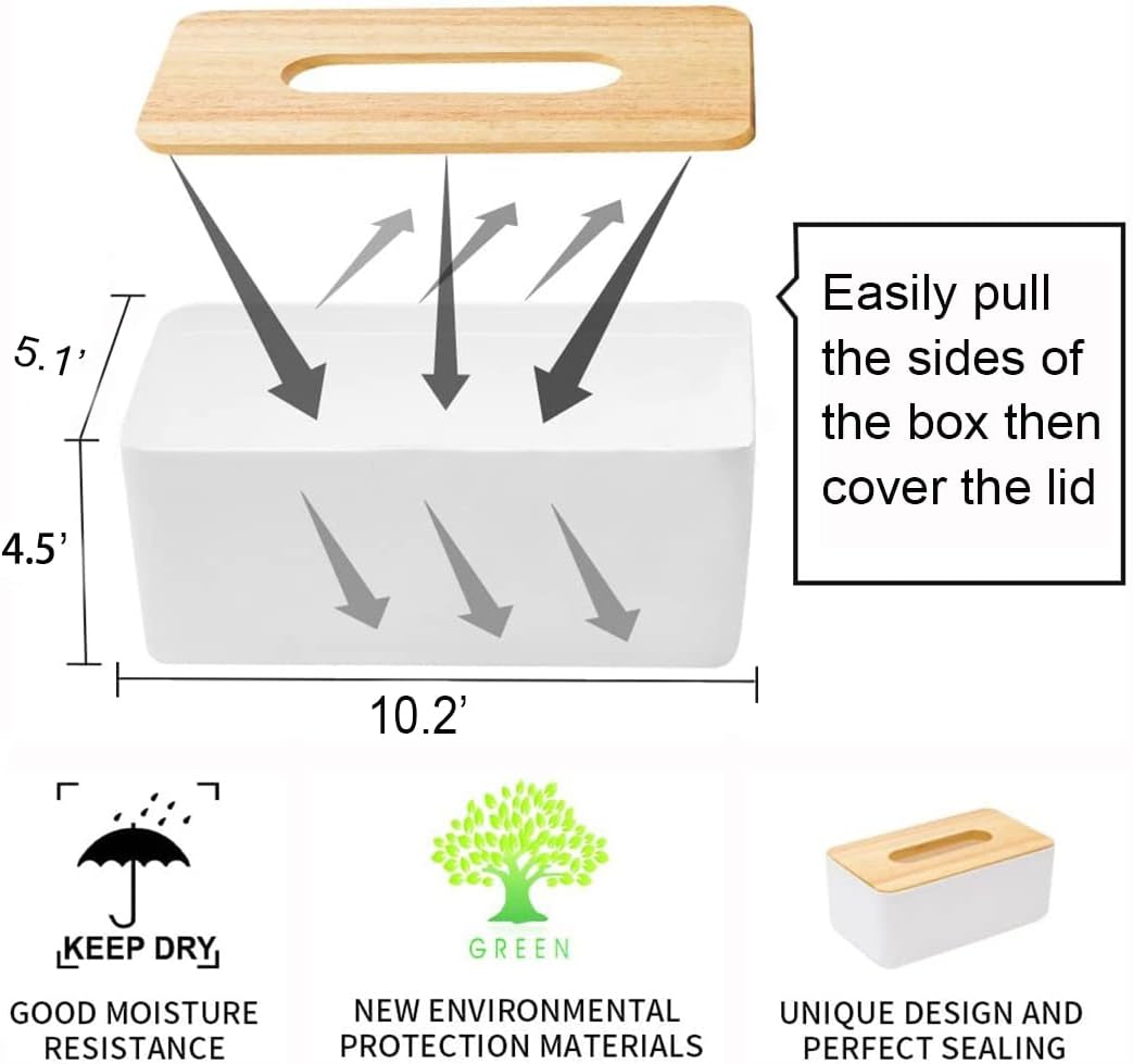 Wooden Tissue Box Holder with Cover for Bathroom Vanity