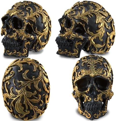 READAEER Mini Human Skull Resin Statue Collectible Decor Black Golden