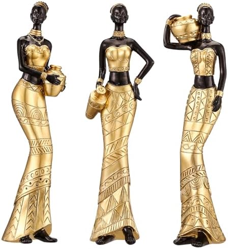 CYYKDA 3 Pack African Art Sculptures Gold Statues