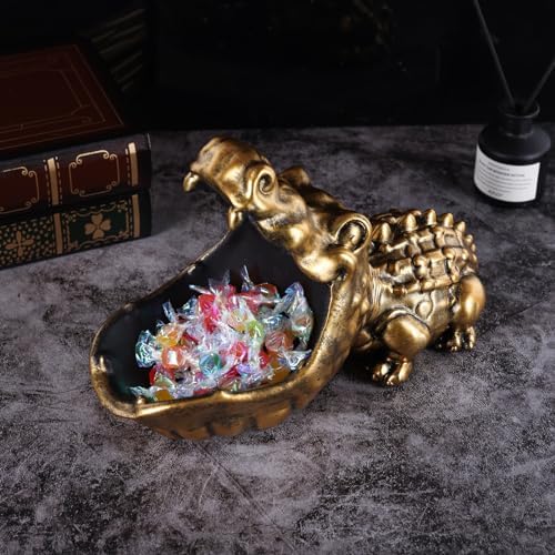 Gold Alligator Statue Candy Dish Storage Bowl