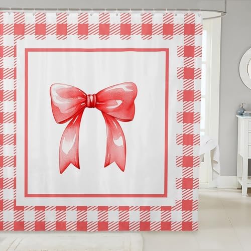 Feelyou Coquette Bows Shower Curtain Set Red White 72x72