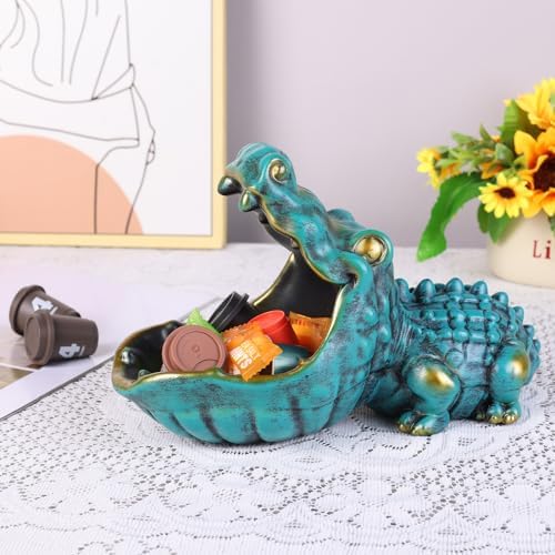 Alligator Key Bowl Decorative Storage Sculpture Green