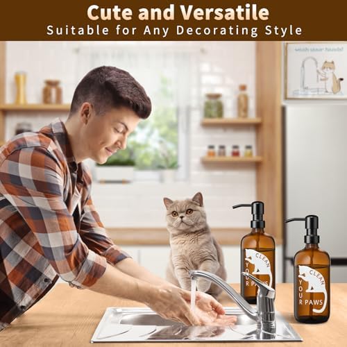 Glass Cat Soap Dispenser 17 oz with 304 Stainless Steel Pump