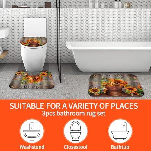 4Pcs African Woman Shower Curtain Set with Rugs and Hooks