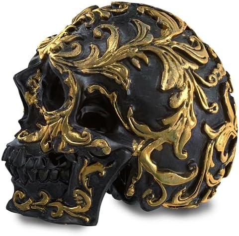 READAEER Mini Human Skull Resin Statue Collectible Decor Black Golden