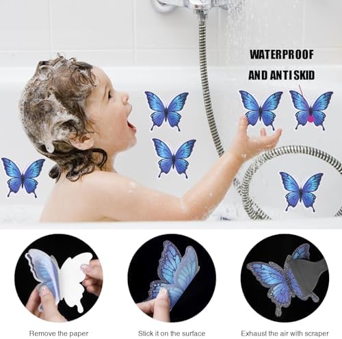 Secopad 20PCS Non-Slip Bathtub Butterfly Stickers - Blue