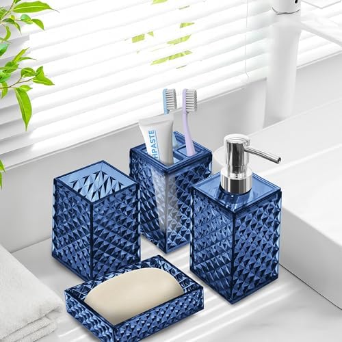 Seeatoo 4PCS Blue Bathroom Accessory Set