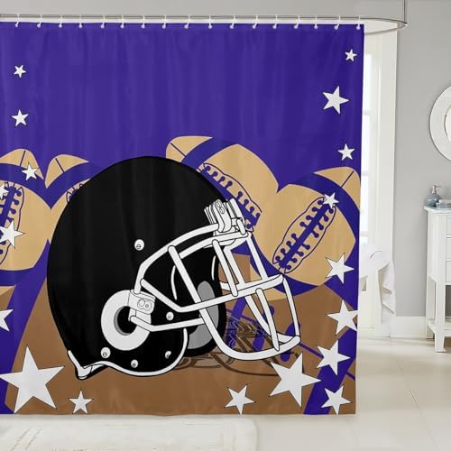 Erosebridal Purple Rugby Helmet Shower Curtain Set 72x72