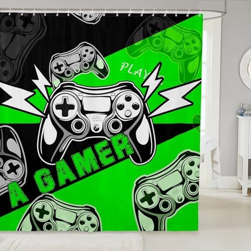 Erosebridal Gamer Shower Curtain Set 72x72 Black Green
