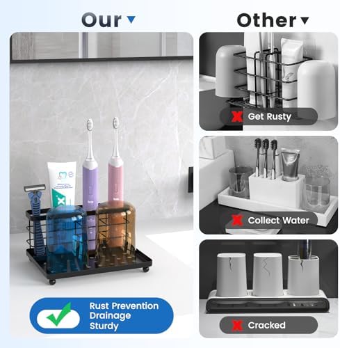Luxspire 3-Slot Toothbrush Holder Black Stainless Steel