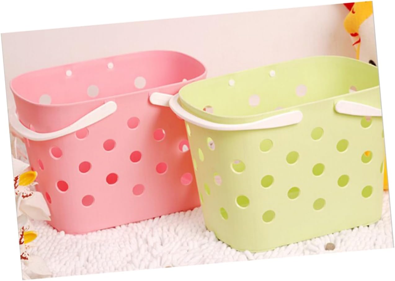Anneome Cute Pink Plastic Storage Basket with Handles