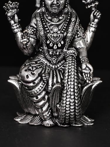 Small Superfine Lakshmi Silver Plated Brass Statue Pooja Temple Decor