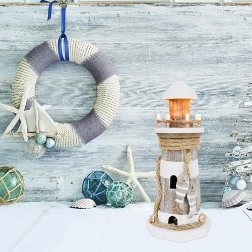 Wovorins Wooden Lighthouse with Lights 9 Inch